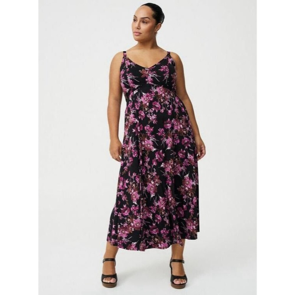 Torrid‎ Tea Length Floral Romantic Trapeze Maxi Dress Black Sz 0 Large 12